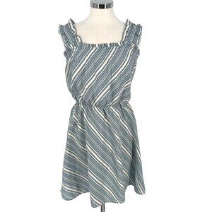Socialite Striped Sleeveless Ruffle A-Line Dress Blue White Size Large